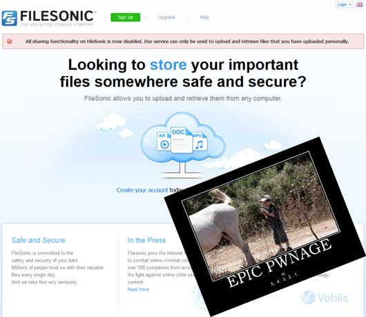 Filesonic has shutted down sharing functionality!
